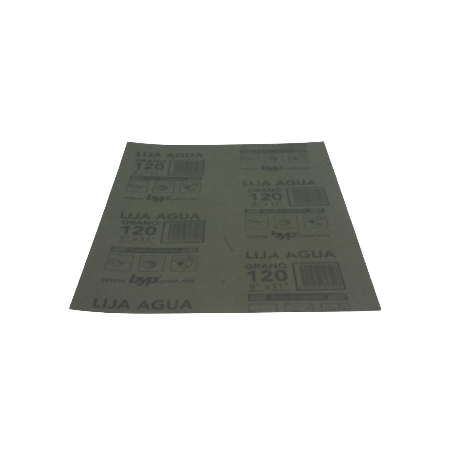 Lija de agua Byp grano 120, 9x11 pulgadas para acabados finos en metal y madera