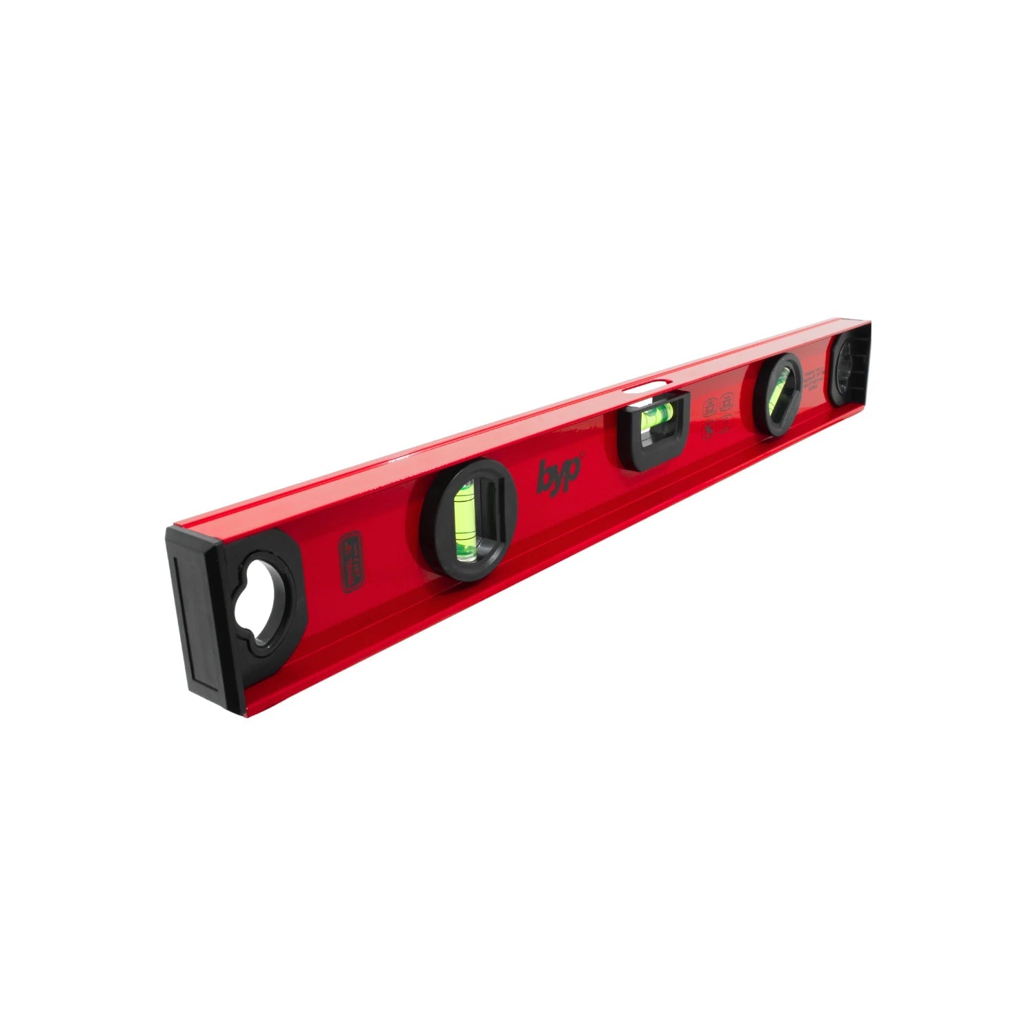 Nivel de burbuja rojo de aluminio 18 pulgadas, marca Byp, con 3 viales para medir precisión horizontal y vertical