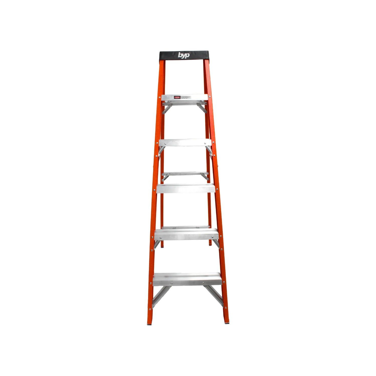 Escalera de tijera BYP de fibra de vidrio naranja con 5 peldaños, 1.52m, ideal para trabajos eléctricos.