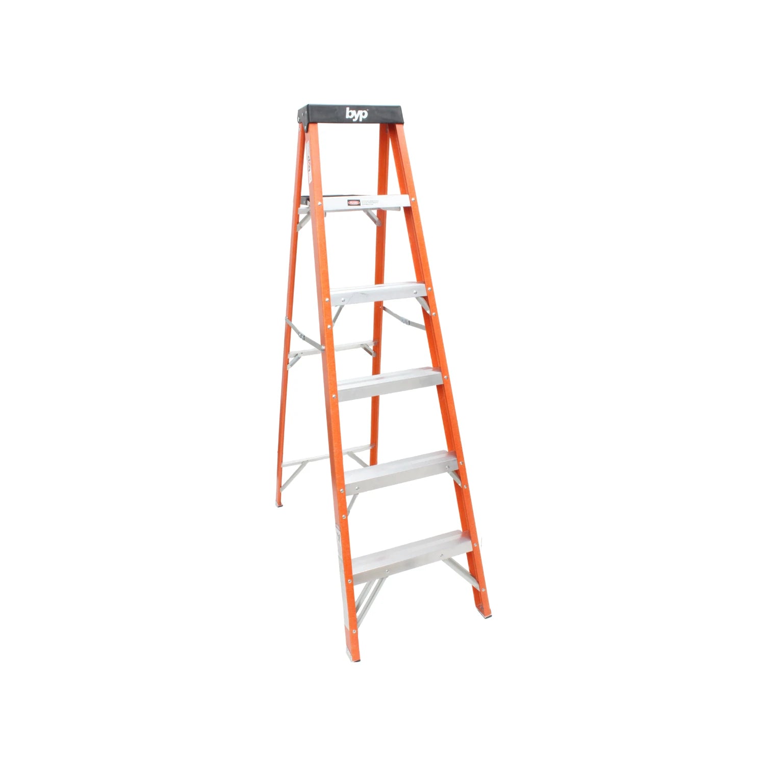 Escalera de tijera byp 5 peldaños, fibra de vidrio naranja. Segura y resistente para uso profesional o en casa.
