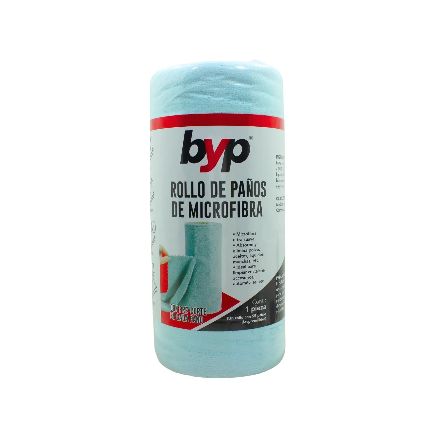 Rollo de paños de microfibra BYP azul claro con 55 unidades pre-cortadas para limpieza multiusos automotriz y hogar