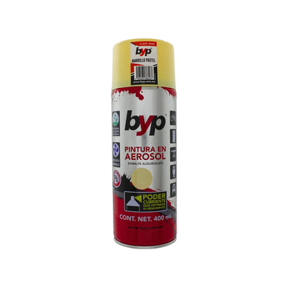 Pintura en aerosol BYP amarillo pastel 400ml esmalte alquidálico de secado rápido y alto poder cubriente.