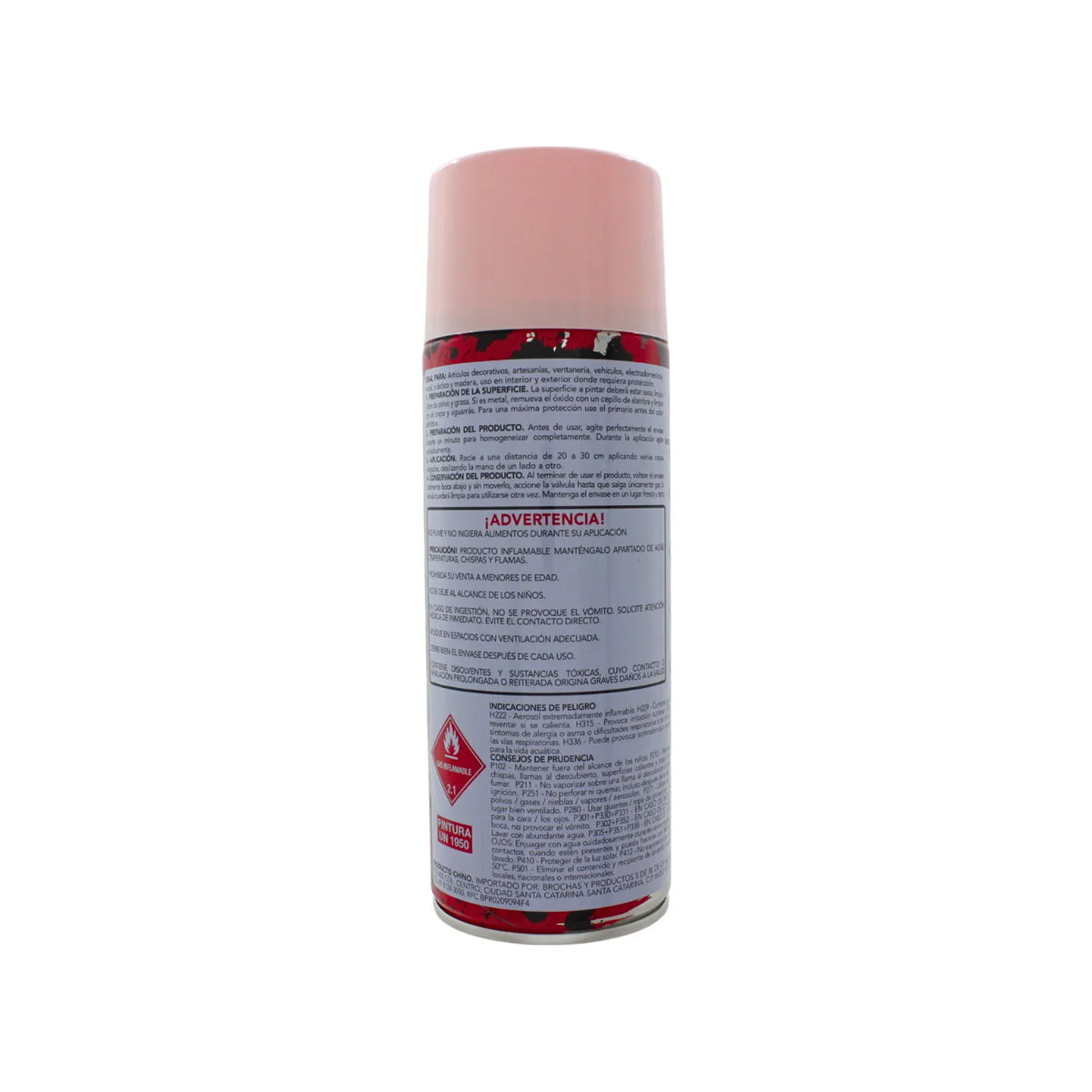 Pintura en aerosol rosa claro para decoración de madera y metal, ideal para uso en interiores y exteriores.