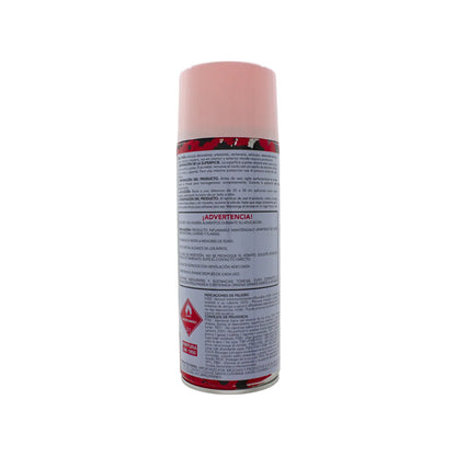 Pintura en aerosol rosa claro para decoración de madera y metal, ideal para uso en interiores y exteriores.