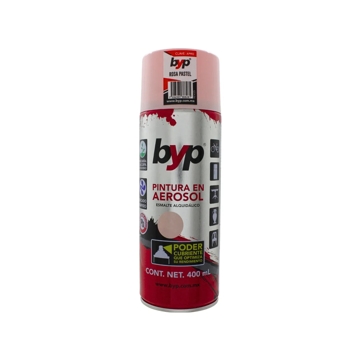 Pintura en aerosol byp rosa pastel 400ml esmalte alquidálico de secado rápido y alto poder cubriente