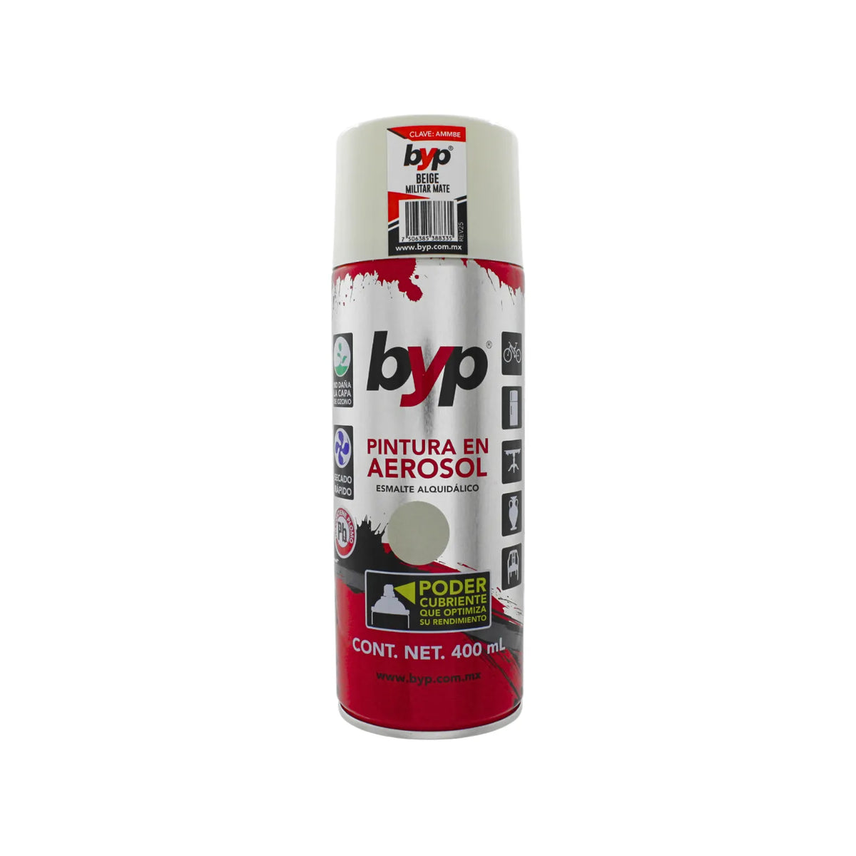 Pintura en aerosol BYP beige militar mate 400ml esmalte alquidálico de secado rápido y alto poder cubriente