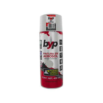 Pintura en aerosol BYP gris militar mate 400ml esmalte alquidálico de secado rápido y alto poder cubriente