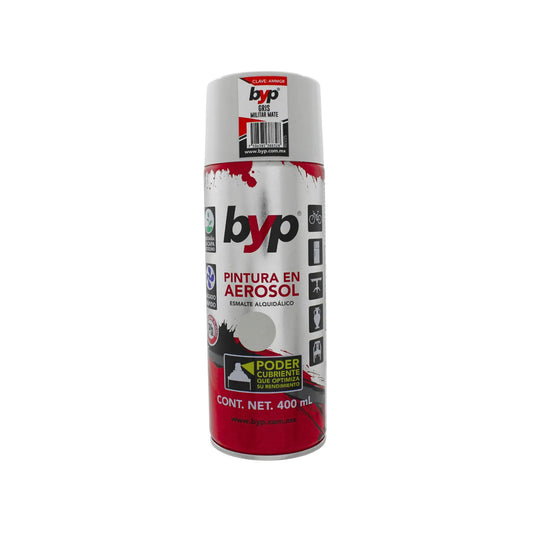 Pintura en aerosol BYP gris militar mate 400ml esmalte alquidálico de secado rápido y alto poder cubriente