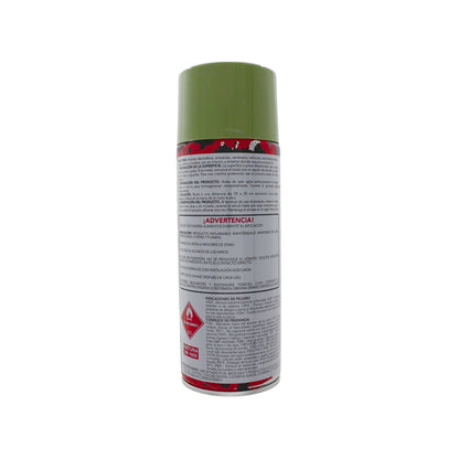 Pintura en aerosol verde olivo multiusos para superficies de metal madera y plástico con secado rápido.