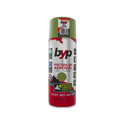 Pintura en aerosol BYP verde militar mate 400ml esmalte alquidálico de secado rápido y alto poder cubriente