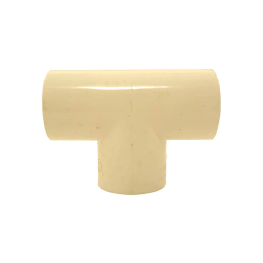 Tee de CPVC color crema para unir tuberías de agua, accesorio de plomería 3/4 pulgada para derivaciones.
