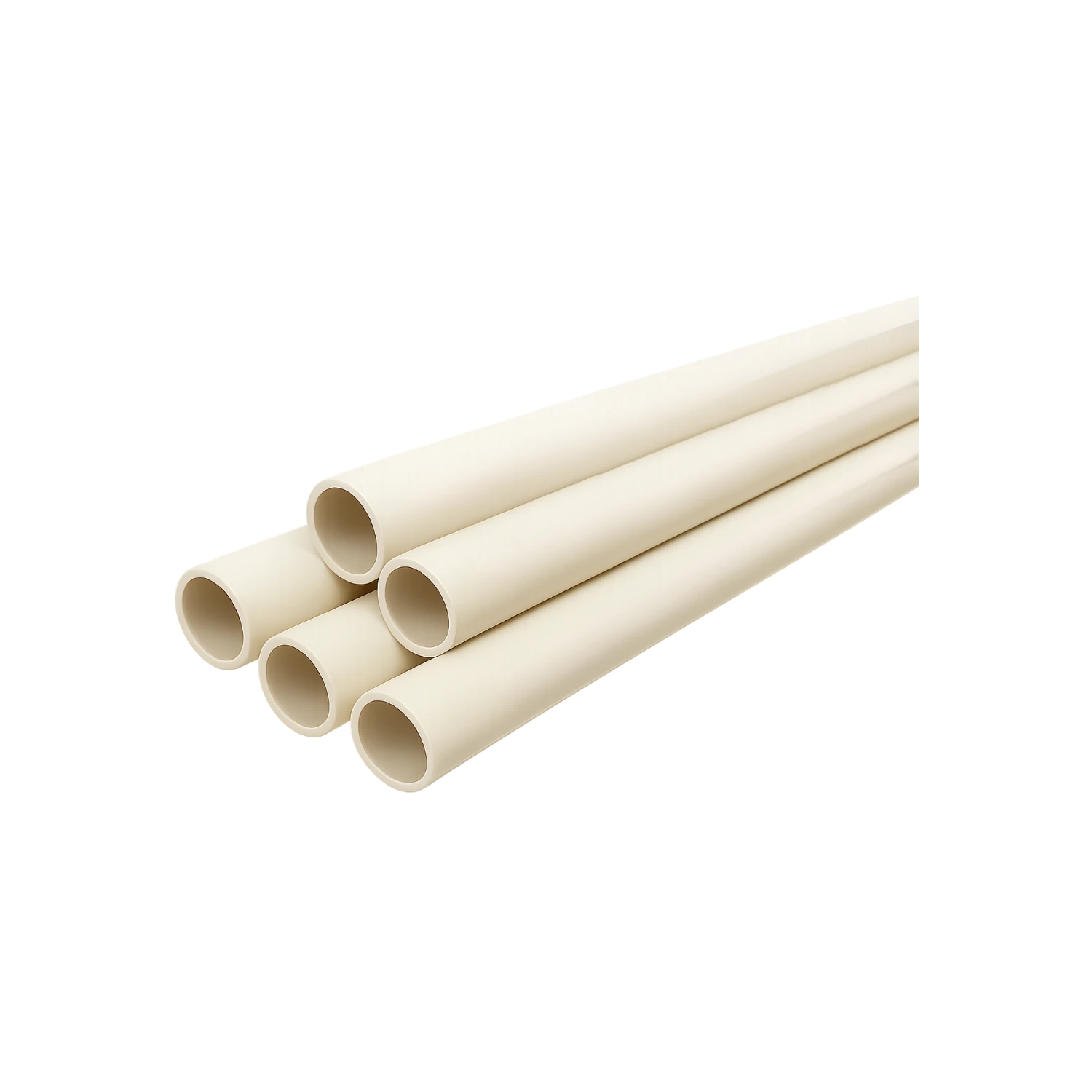 Tubos CPVC de 1/2 pulgada (13 mm) para instalaciones de agua caliente, color crema apilados