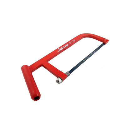 Segueta de mano Jolmar con arco metálico rojo y segueta flexible de 12 pulgadas para corte de metales