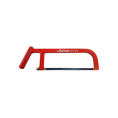 Segueta de arco profesional Jolmar con mango ergonómico rojo y hoja de sierra de metal para cortes precisos
