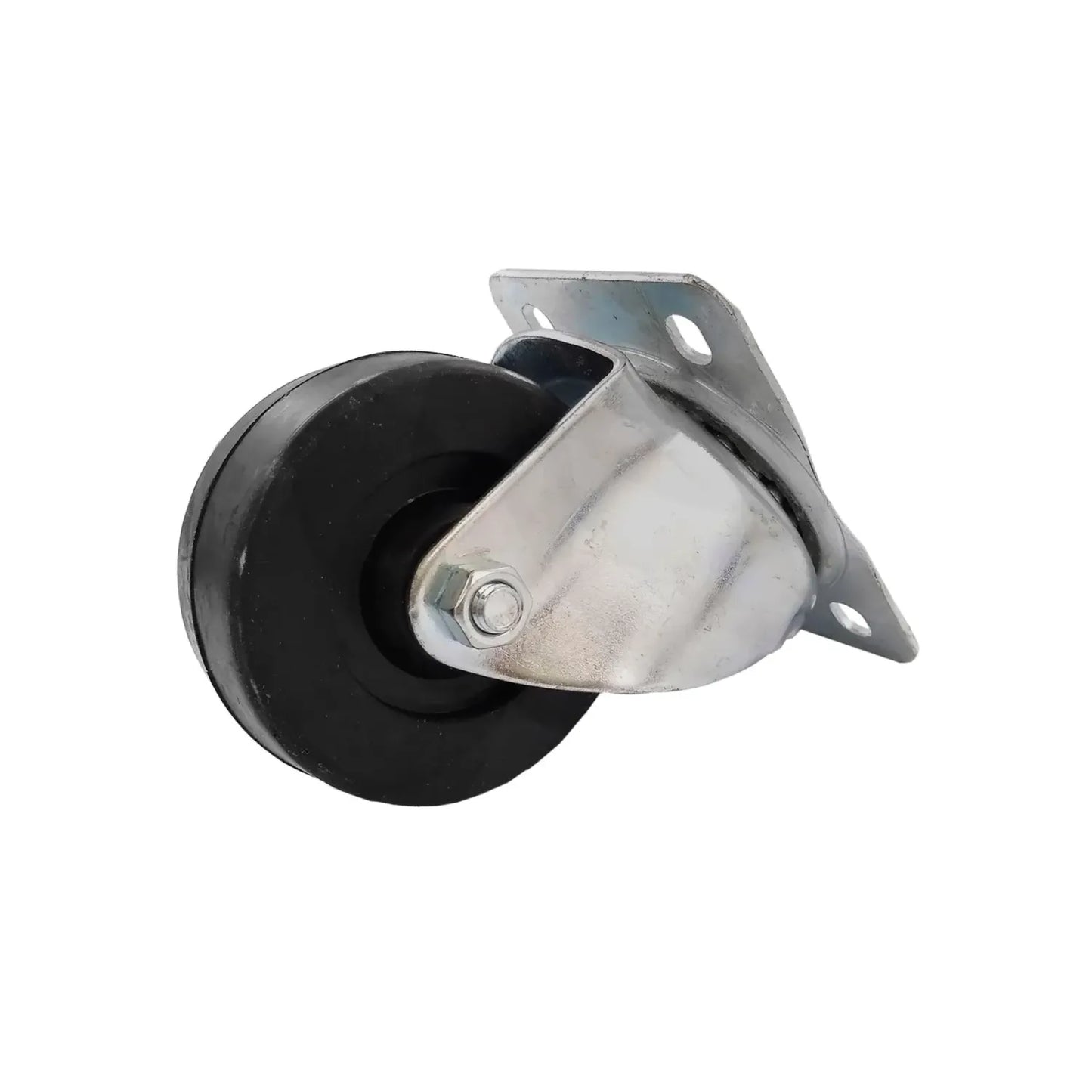 Rueda giratoria con soporte de acero galvanizado y neumático de goma negra de alta resistencia para muebles y carros