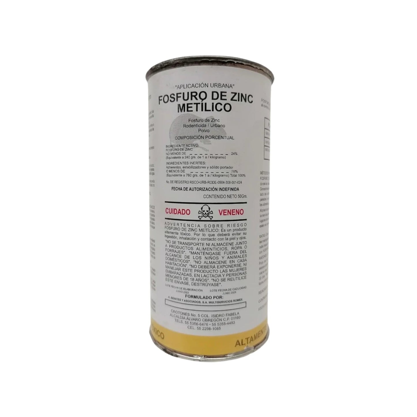 Fosfuro de zinc metílico rodenticida en polvo 50g amarillo para control de plagas urbanas altamente tóxico