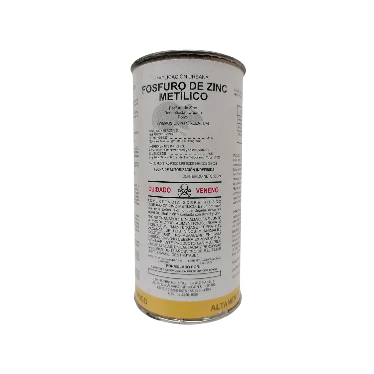 Fosfuro de zinc metílico rodenticida en polvo 50g amarillo para control de plagas urbanas altamente tóxico
