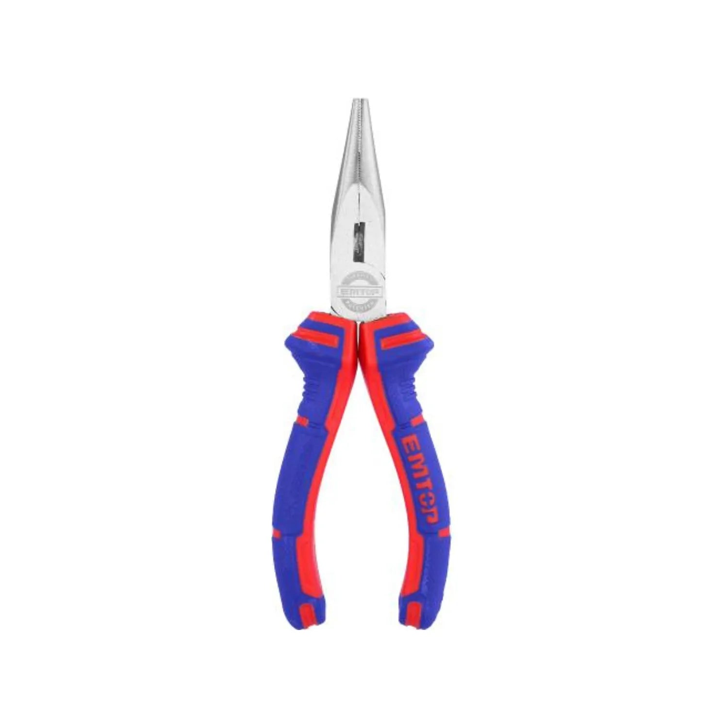 Pinzas de punta larga EMTQP con mangos ergonómicos azules y rojos para trabajos eléctricos y de precisión