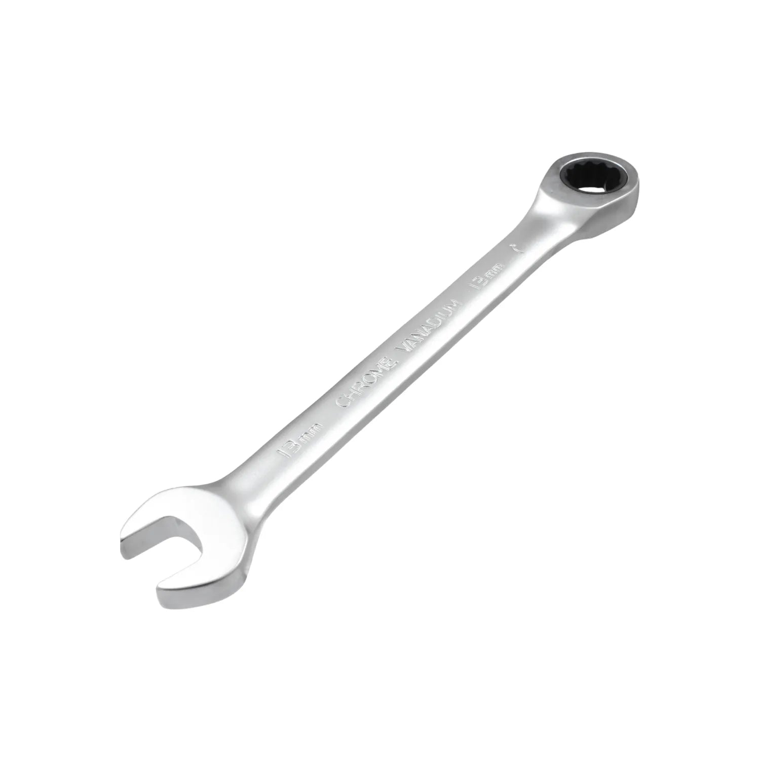 Llave combinada de carraca 13mm cromo vanadio, acabado cromado brillante para mecánica.