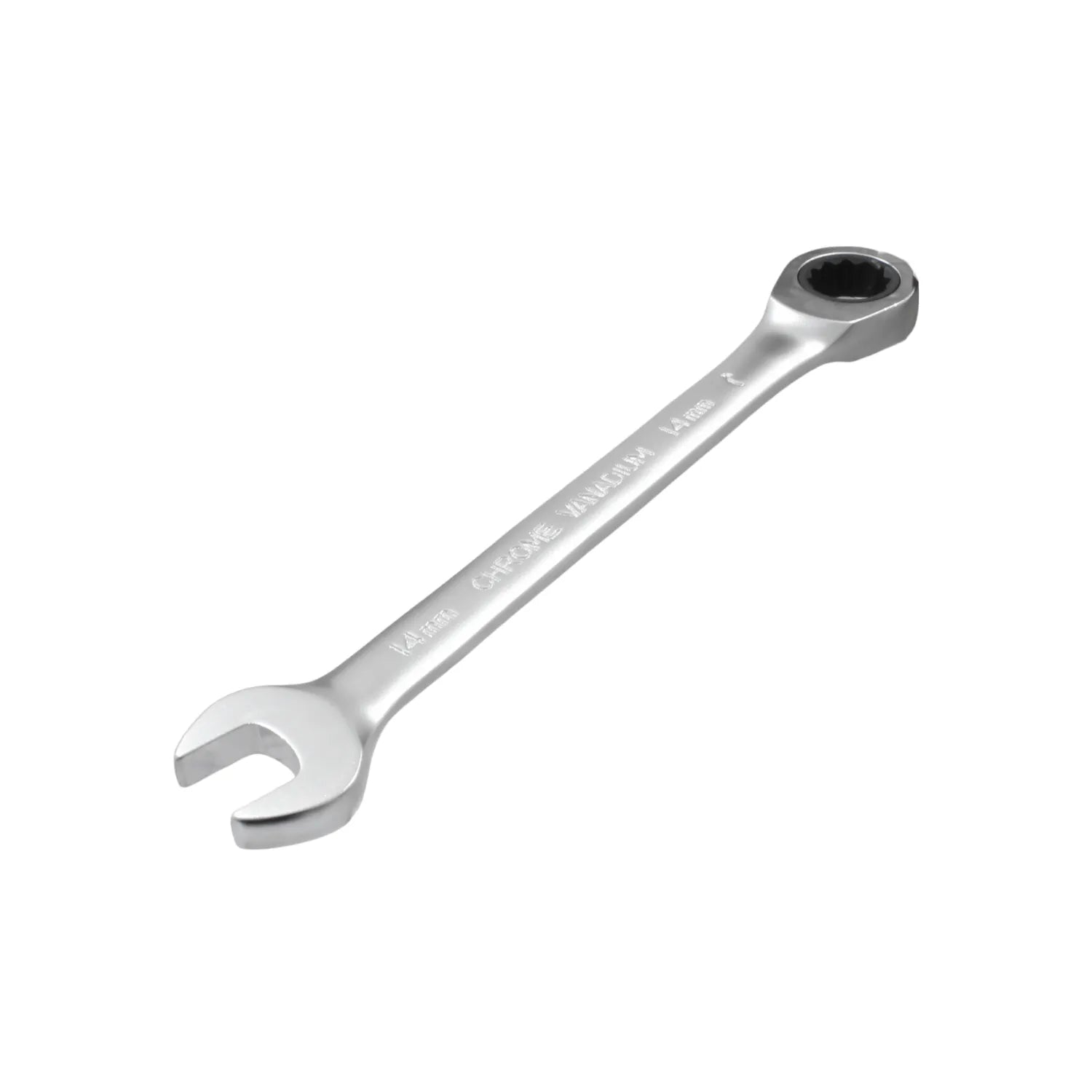 Llave combinada 14mm con matraca, cromo vanadio, acabado cromado brillante