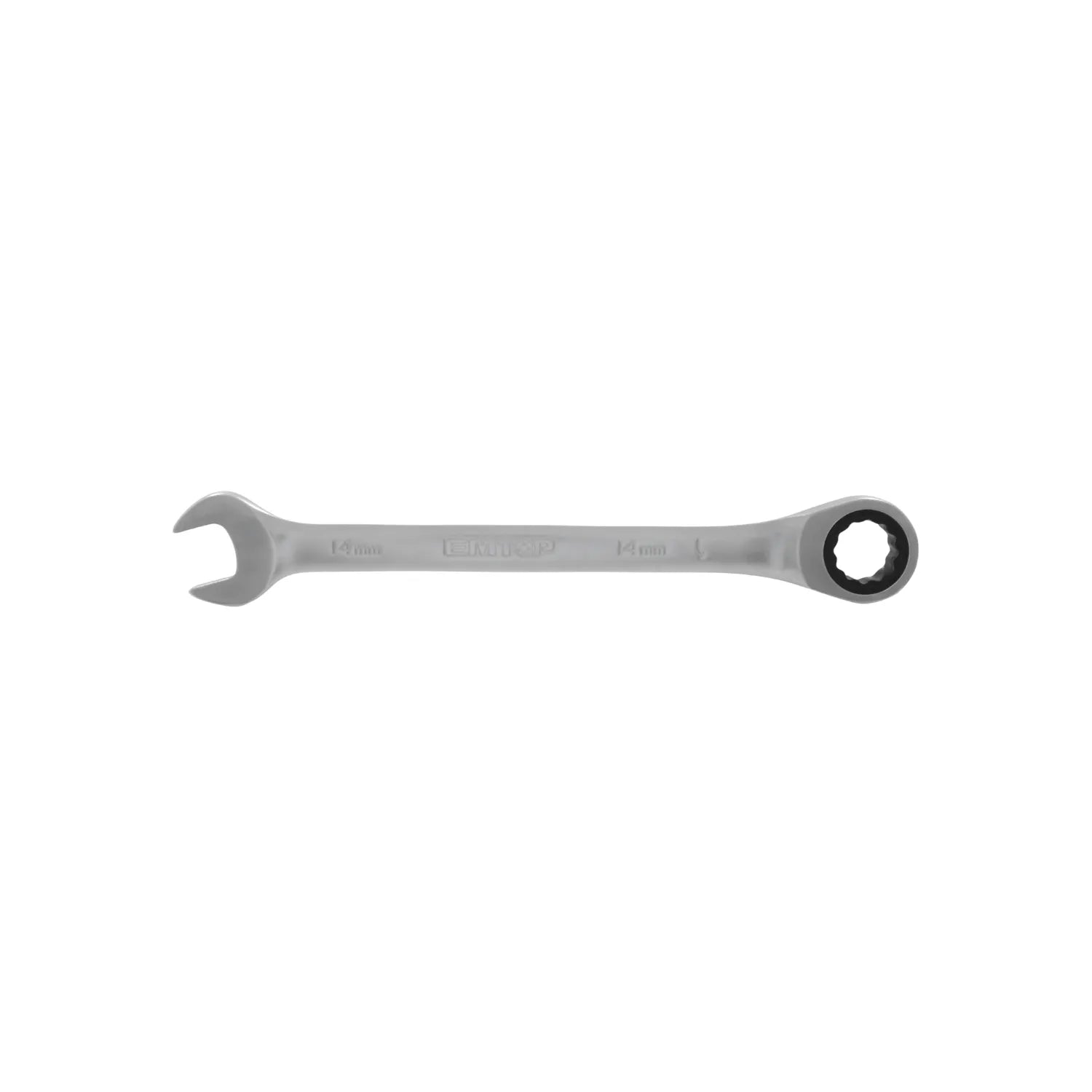 Llave combinada de carraca EMTOP 14mm con boca fija y acabado cromado para uso profesional