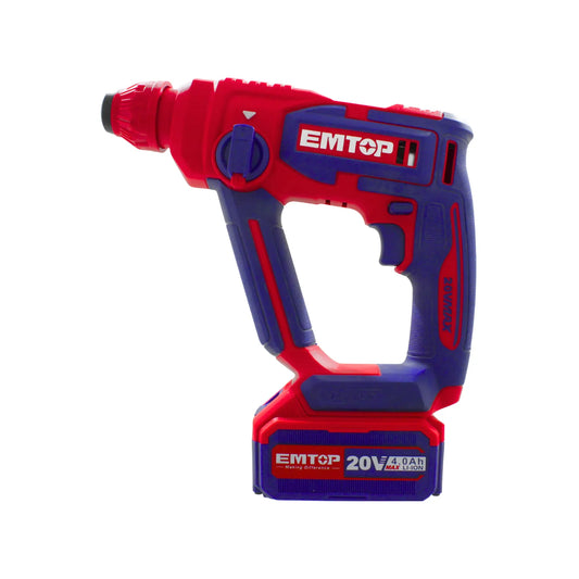 Rotomartillo inalámbrico EMTROP rojo y azul 20V con batería de litio 4.0Ah