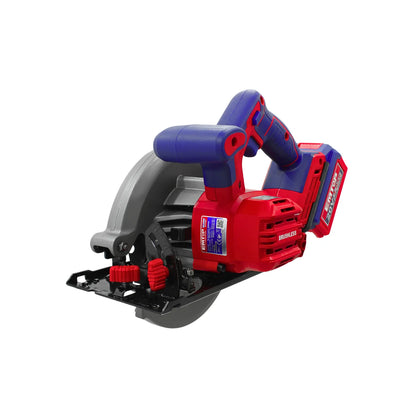 Sierra circular inalámbrica EMTOP 20V motor brushless roja y azul para cortes de madera profesionales