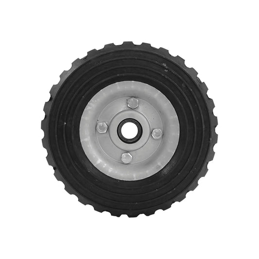 Rueda de caucho macizo negra de 7 pulgadas para diablo, eje con balero, centro metálico resistente.