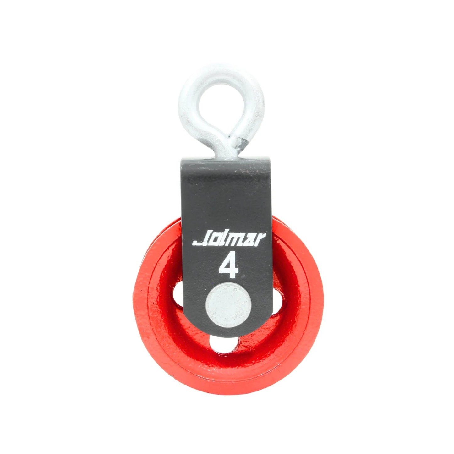 Garrucha roja Jolmar #4, polea simple para izaje de carga en ferretería