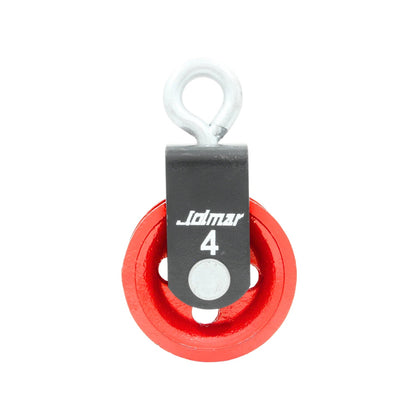 Garrucha roja Jolmar #4, polea simple para izaje de carga en ferretería