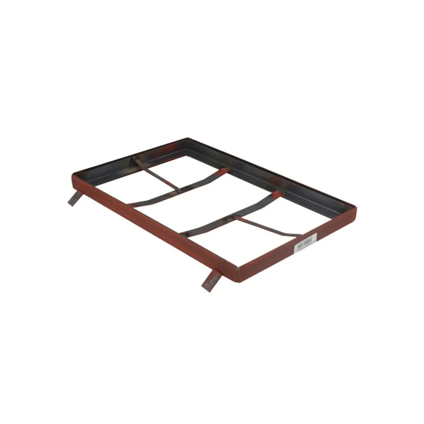 Base metálica rectangular color rojo con soportes para instalación de caja de inspección de servicios