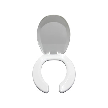 Asiento para baño blanco con tapa levantada, forma universal de plástico resistente