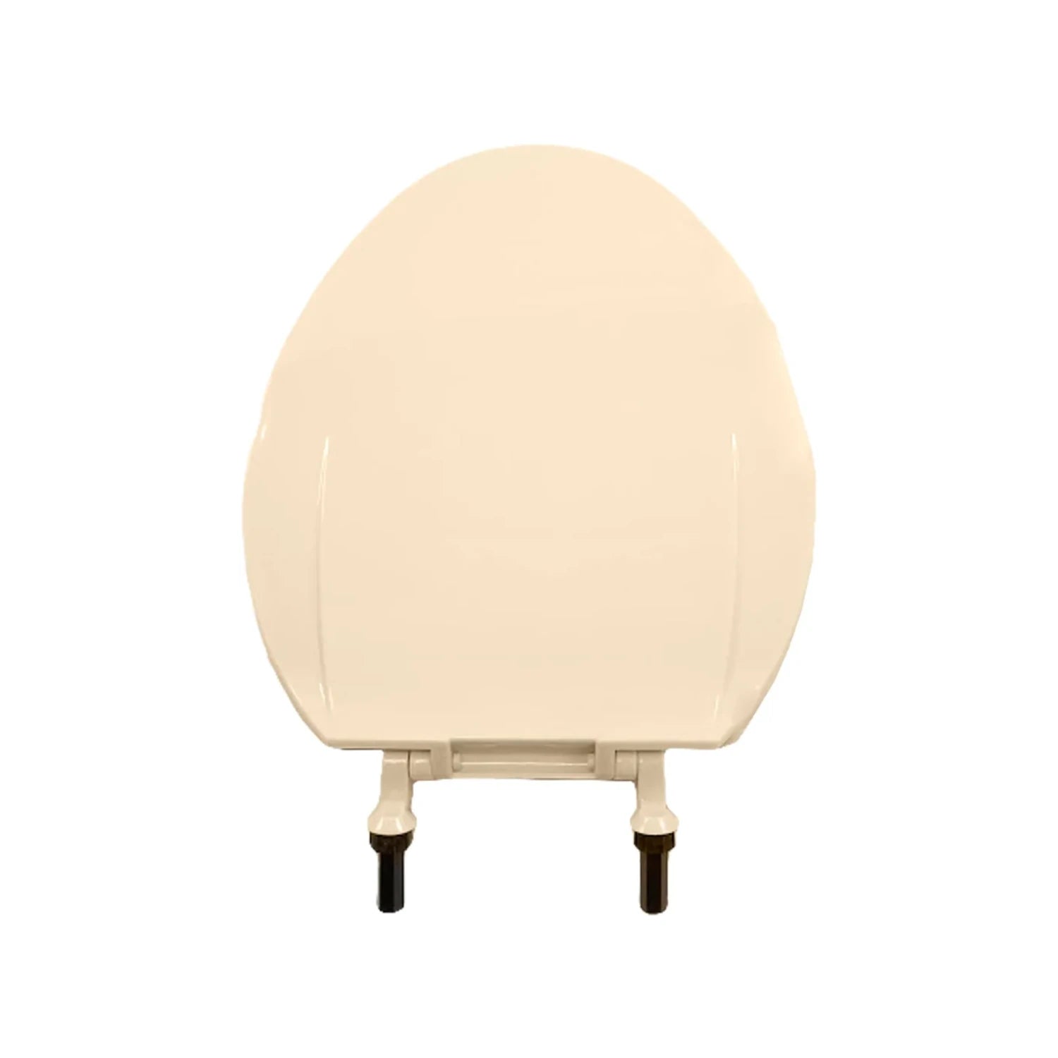 Asiento para inodoro marfil con tapa, color beige, de plástico resistente y bisagras.