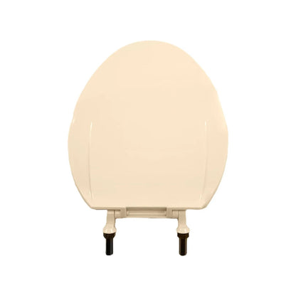 Asiento para inodoro marfil con tapa, color beige, de plástico resistente y bisagras.