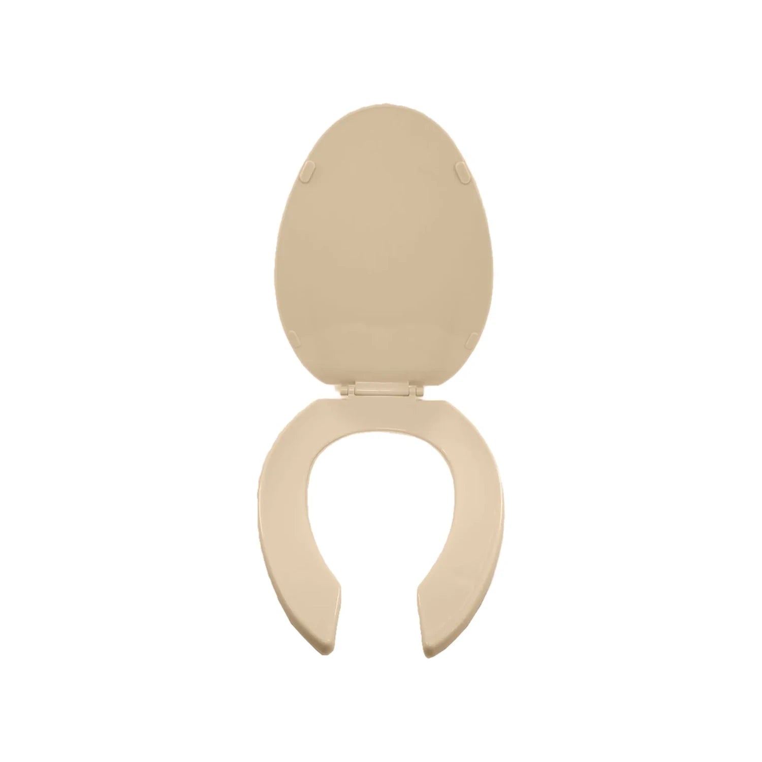 Asiento de inodoro marfil ovalado con tapa levantada, de plástico resistente para baño