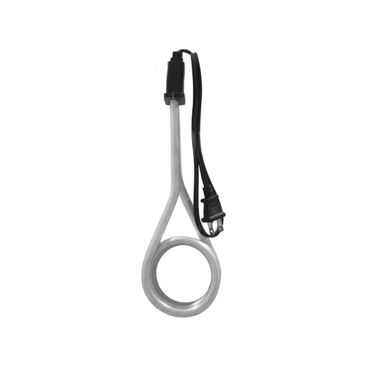 Calentador de agua eléctrico de inmersión portátil, resistencia metálica con espiral y cable negro, ideal para viajes.
