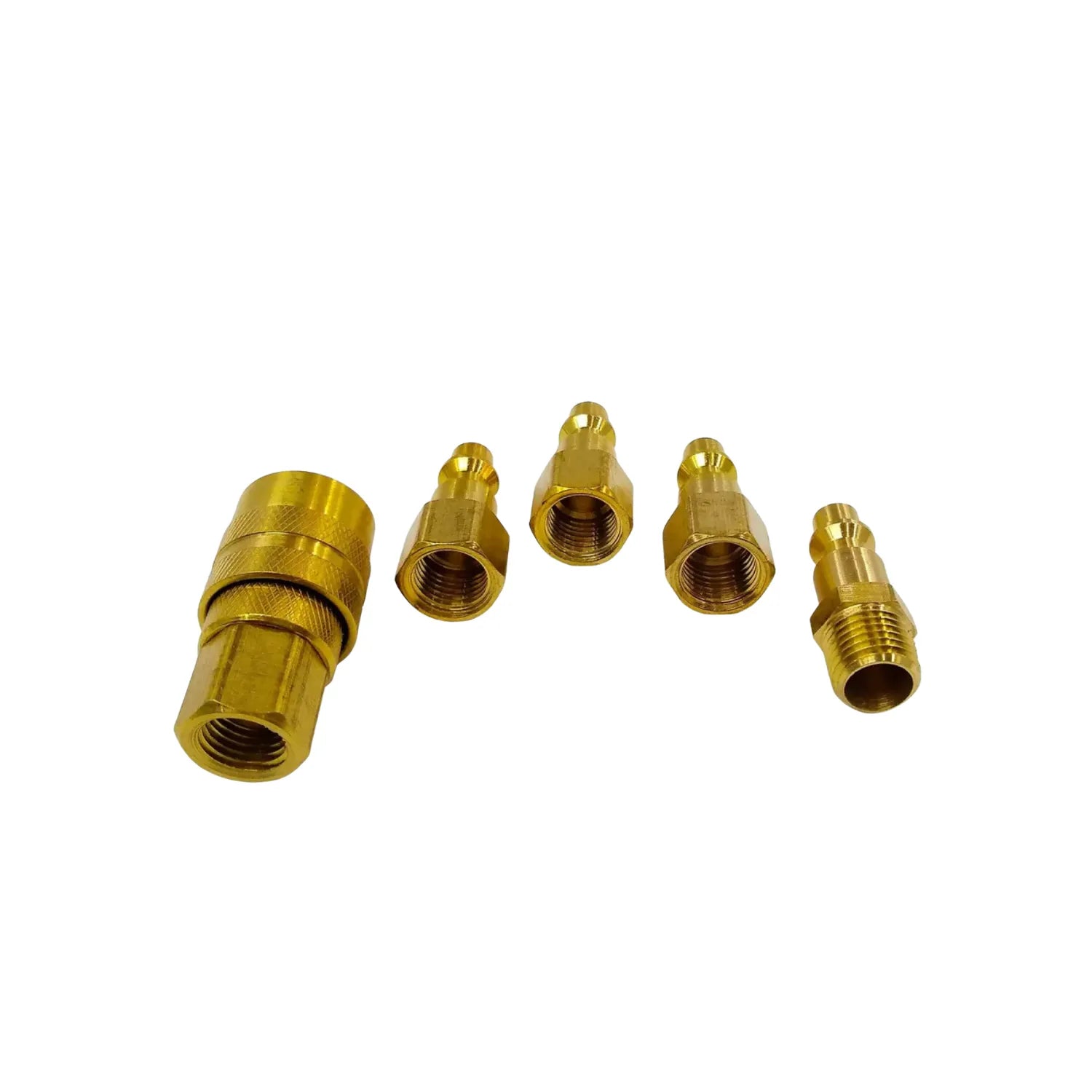 Set de acoples rápidos neumáticos de latón con conector hembra y cuatro adaptadores macho para mangueras de aire comprimido