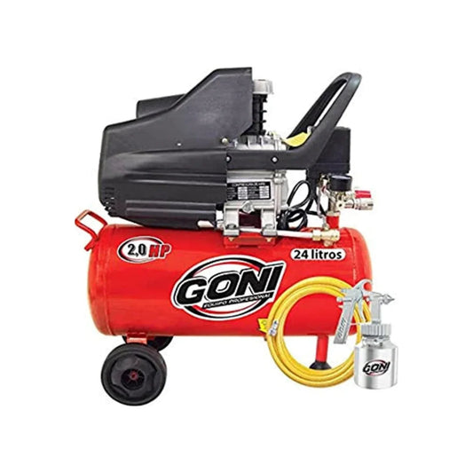 Potencia de 2 HP tanque de 24L.,Manguera 170 pistola 28,Doble salida de conectores rapidos.,Su funcionamiento hace que alcance presiones considerables en menor tiempo.