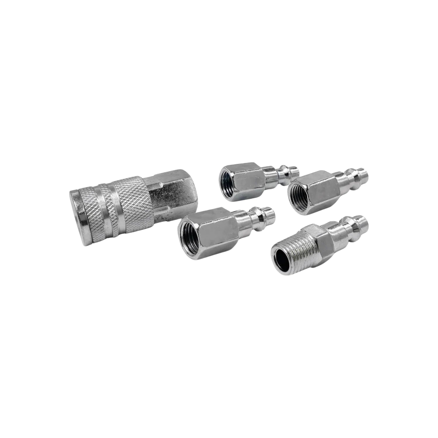 Juego de 5 coples rápidos neumáticos metálicos para compresora, incluye acople hembra y plugs machos