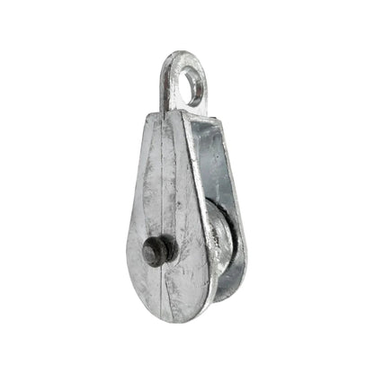 Polea garrucha de metal galvanizado para tendedero, sencilla, con ojo fijo y roldana para cuerda.
