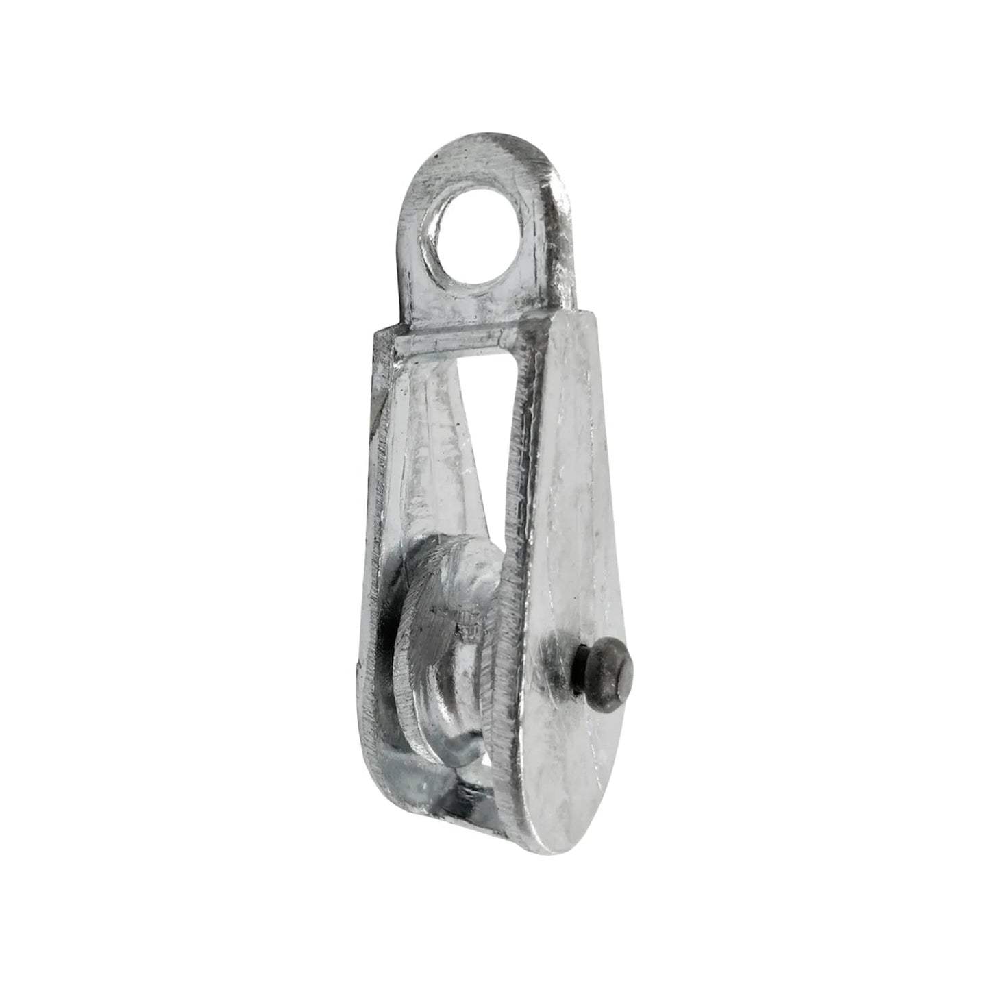 Garrucha simple de metal galvanizado, ideal para tendederos o sistemas de poleas ligeros