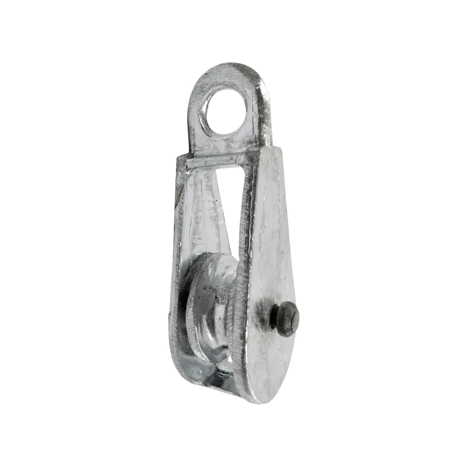 Garrucha simple de metal galvanizado, ideal para tendederos o sistemas de poleas ligeros