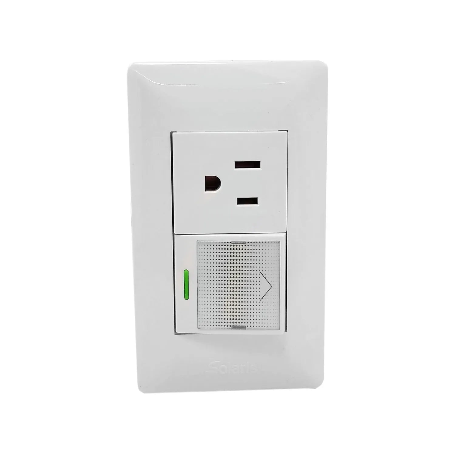 Fabricada de plástico ABS,Placa un apagador sencillo y un contacto.,Tomacorriente 127 V - 15 A - 60 Hz,Apagador 27 V – 10 A – 60 Hz,Herrajes de latón.,Contacto polarizado.,Ideal para uso residencial u oficina.
