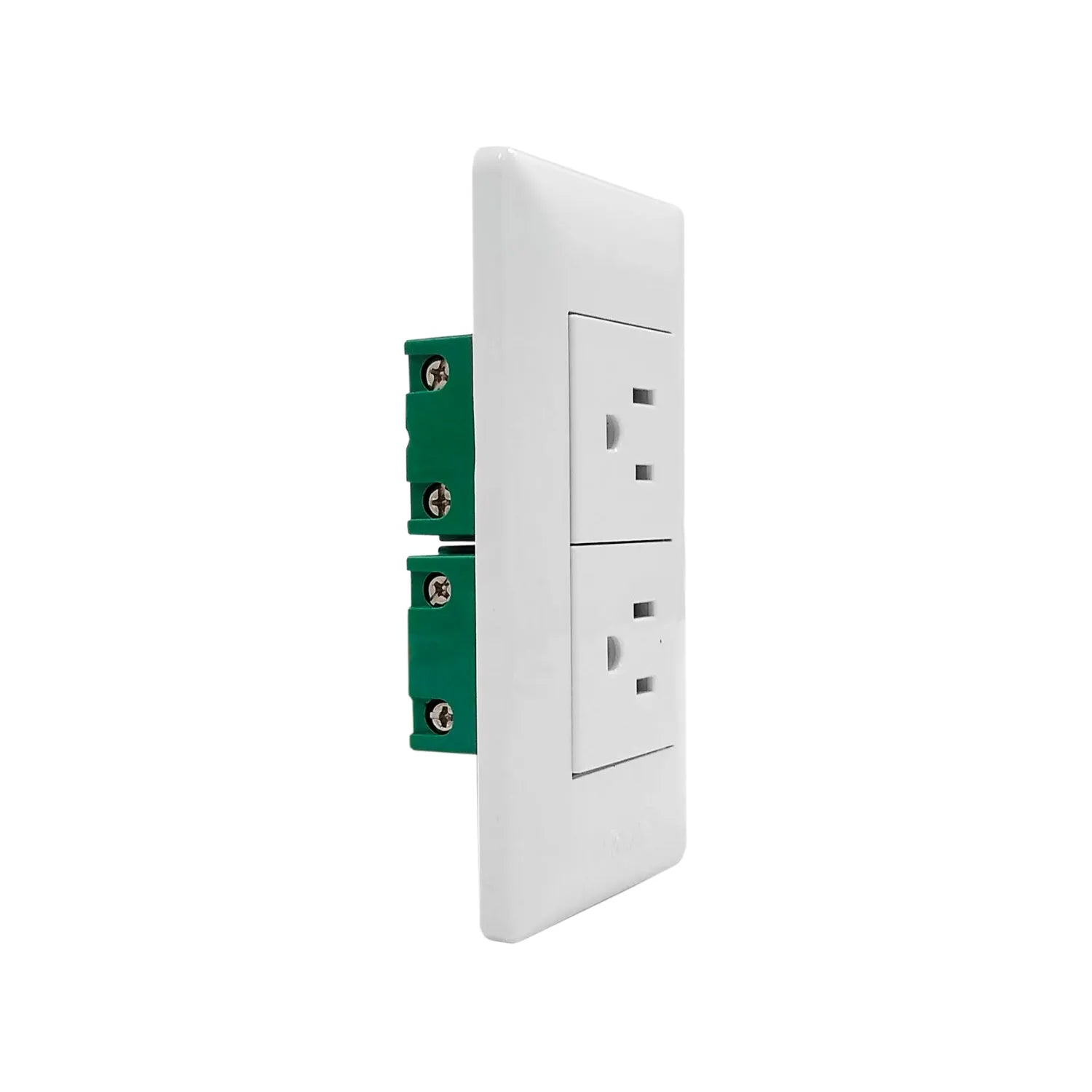 Placa eléctrica blanca con 2 contactos dúplex polarizados, salida de corriente para instalación de pared