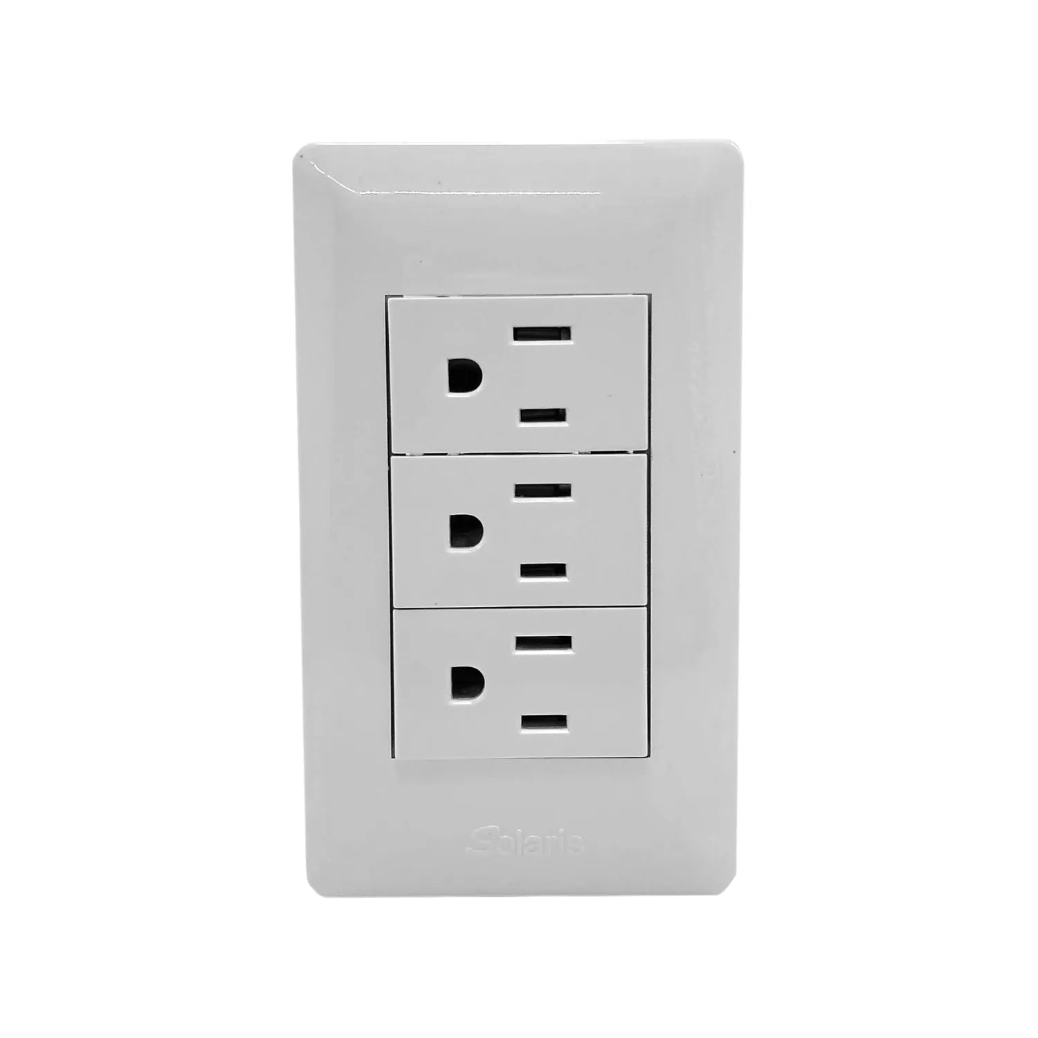 Placa de pared blanca Solaris con 3 contactos eléctricos polarizados 15A