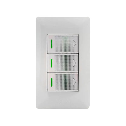 Fabricada de plástico ABS,Herrajes de latón.,Placa con 3 apagadores.,127 V - 10 A - 60 Hz,Línea UltrA,Ideal para uso residencial u oficina.