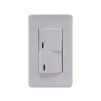 Placa doble apagador blanca Solaris, interruptor de luz para instalación eléctrica de pared