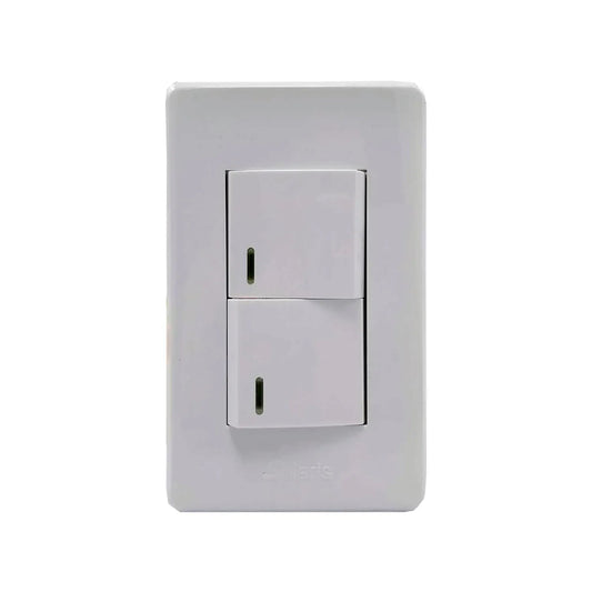 Placa doble apagador blanca Solaris, interruptor de luz para instalación eléctrica de pared
