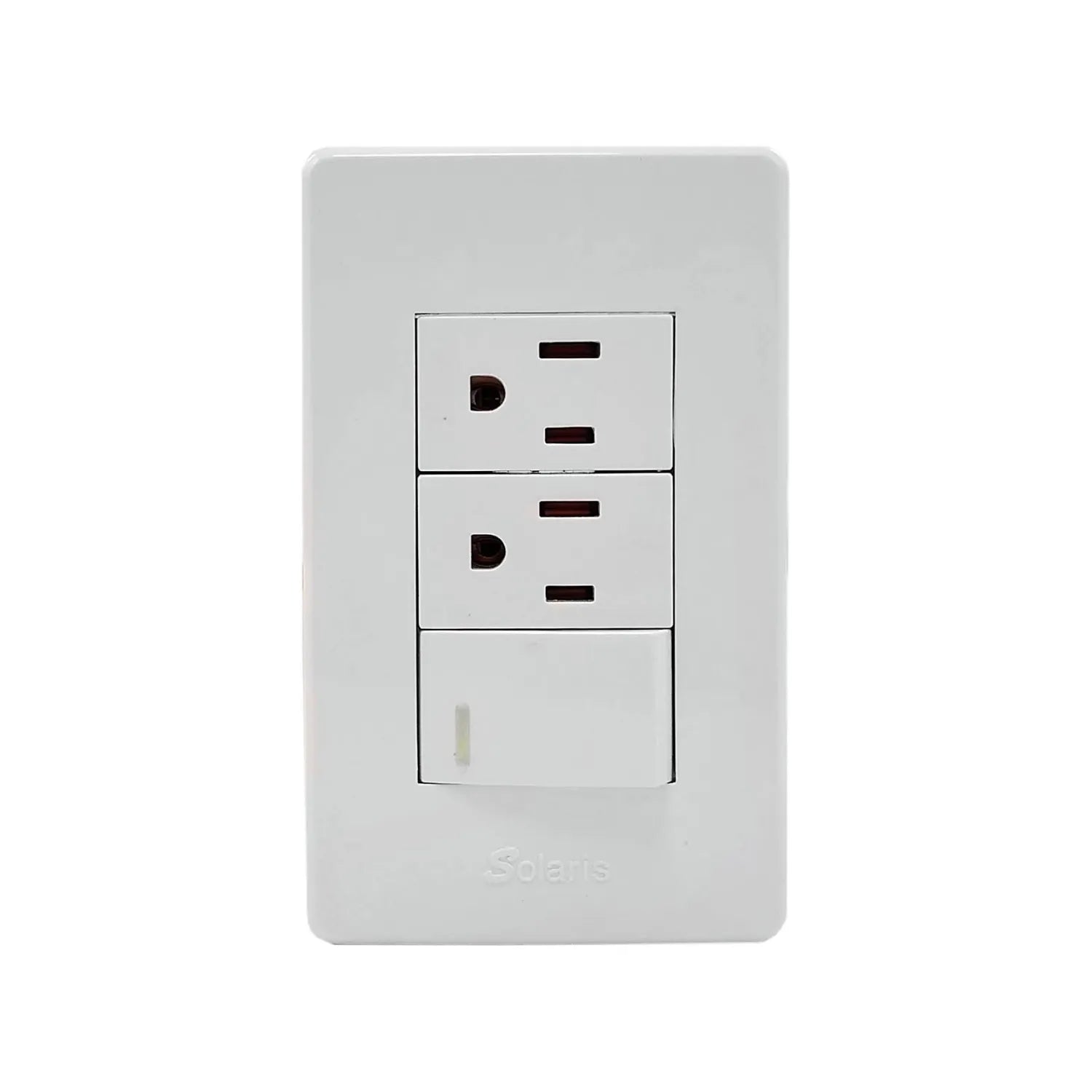Placa eléctrica combinada blanca Solaris con 2 tomas de corriente y 1 interruptor de palanca.