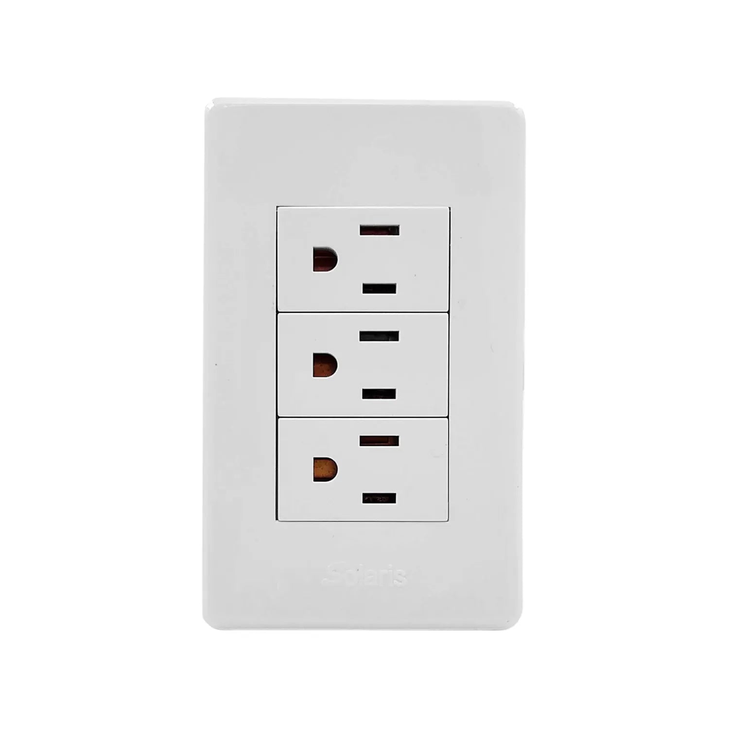 Fabricada de plástico.,Placa con 3 contactos.,127 V - 10 A - 60 Hz,Herrajes de latón.,Ideal para uso residencial u oficina.